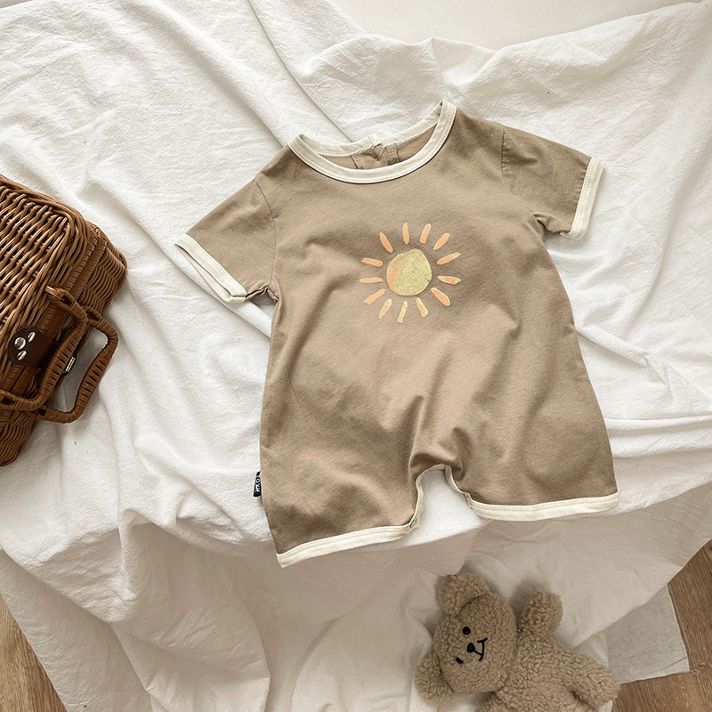 Body Đùi In Hình Mặt Trời, Bộ Liền Thân Cộc Tay Chất Thun Lạnh Thoáng Mát, Bodysuit Sơ Sinh 3-12kg