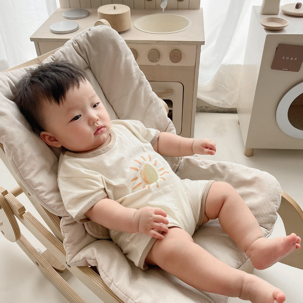 Body Đùi In Hình Mặt Trời, Bộ Liền Thân Cộc Tay Chất Thun Lạnh Thoáng Mát, Bodysuit Sơ Sinh 3-12kg