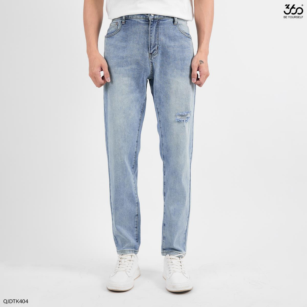 Quần jeans nam xanh nhạt form tapered trẻ trung thương hiệu 360 Boutique chất liệu cao cấp - QJDTK404