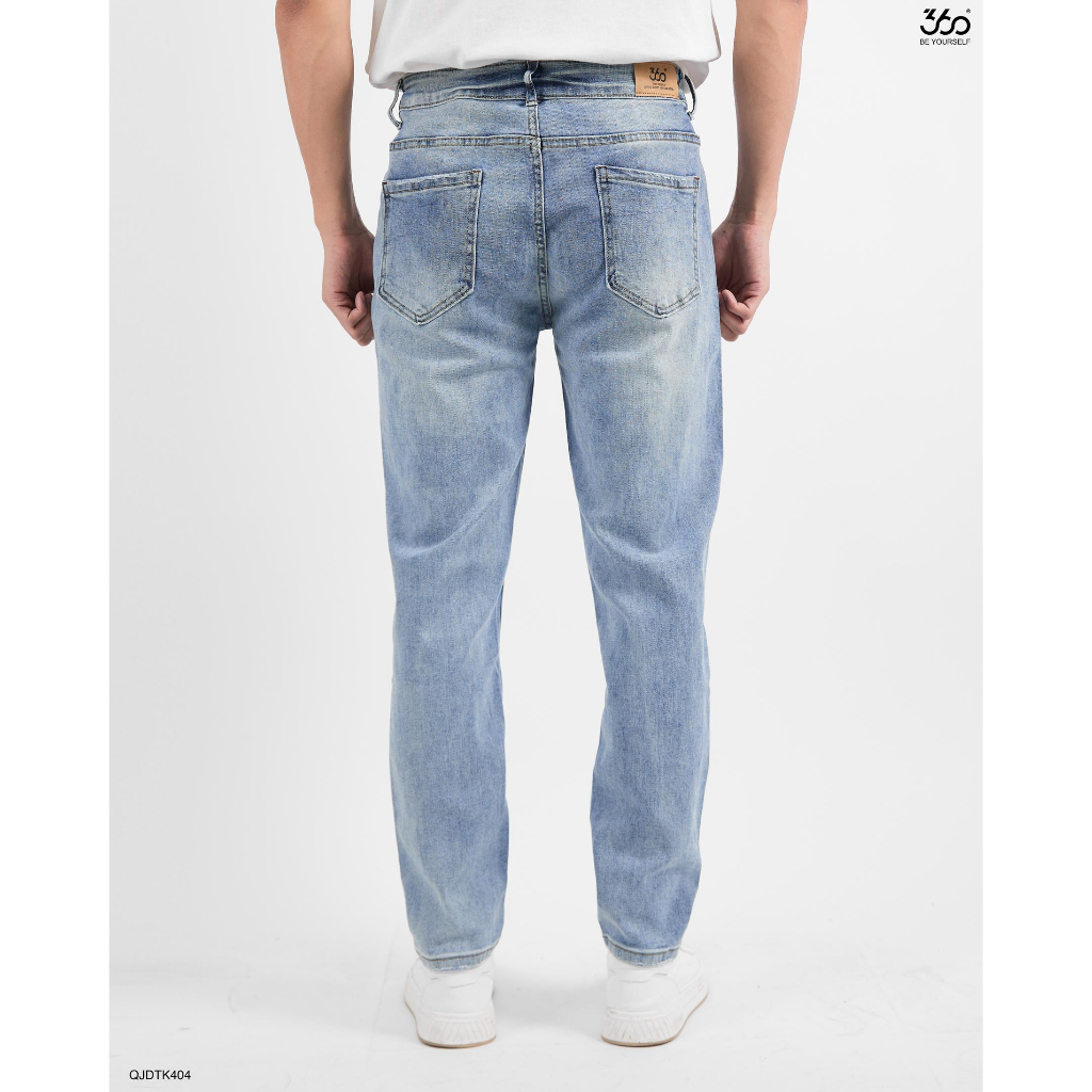 Quần jeans nam xanh nhạt form tapered trẻ trung thương hiệu 360 Boutique chất liệu cao cấp - QJDTK404