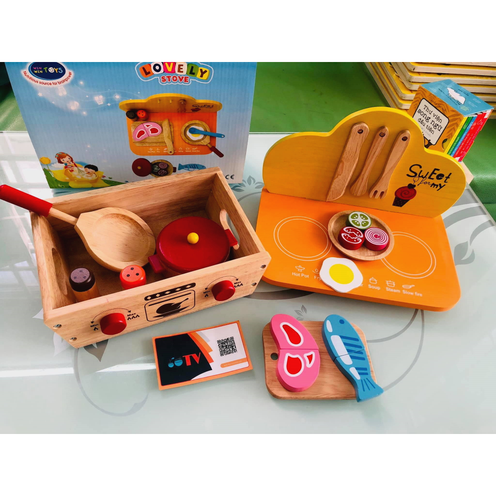 Đồ chơi bếp nấu ăn bằng gỗ xinh xắn cho bé nhập vai làm bếp nhí