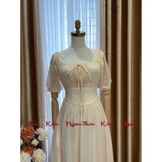 Đầm cổ vuông maxi tằm ánh kim