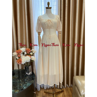 Đầm cổ vuông maxi tằm ánh kim