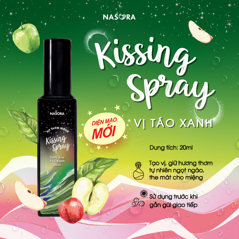 Xịt Thơm Miệng Kissing Spray Nasora 20ml Chai Mới Hương Trái Cây Kẹo Ngọt Thơm Mát Ngọt Ngào