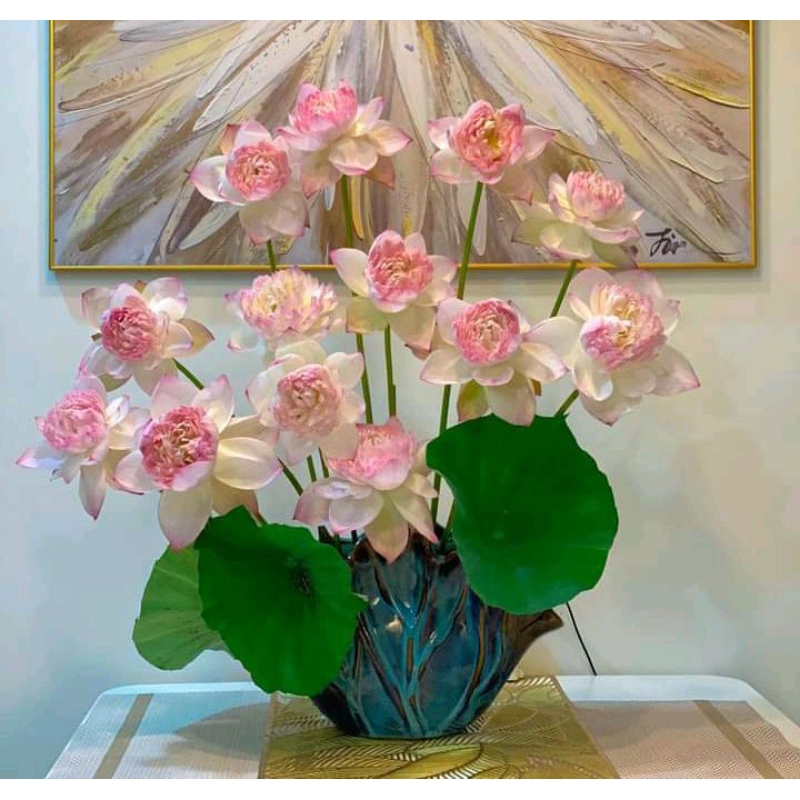 Bình hoa decor dáng lá sen - men lam hỏa biến. TẶNG kèm miếng định hình hỗ trợ cắm hoa