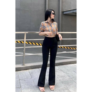 Quần vải ống loe nữ cạp cao khoá hông HM auth