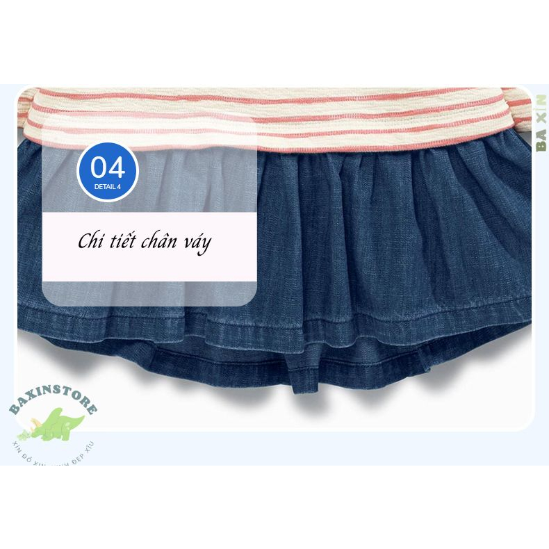 VÁY BABYDOLL CÔNG CHÚA CHO BÉ GÁI LITTLE MAVEN DÀI TAY COTTON JEAN LẤP LÁNH ĐỔI MÀU SIZE ĐẠI 3 4 5 6 7 TUỔI 7 8