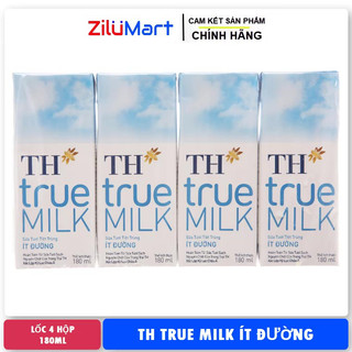 Sữa tươi tiệt trùng ít đường TH true milk (lốc 4 hộp) loại 180ml