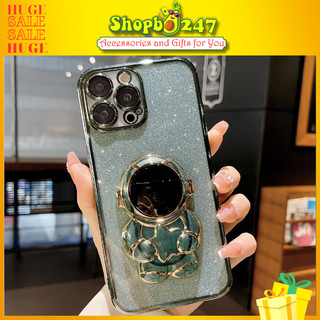 Ốp lưng phone trong kim tuyến, có giá đỡ phi hành gia cho ip 7/8plu/s/x/xs/xr/xsmax/11/12/13/14/mini/pro/max/plus/promax