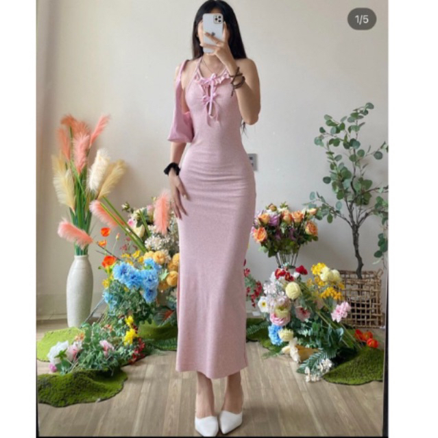 váy body hồng nơ