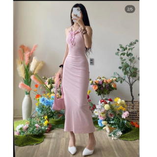váy body hồng nơ