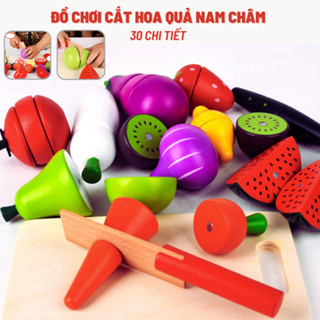 Bộ đồ chơi cắt ghép hoa quả nam châm 30 chi tiết bằng gỗ loại to giáo dục sớm cho bé phát triển tư duy trí tuệ