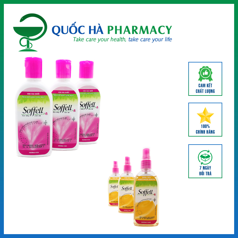 Kem chống muỗi Soffell hương hoa, hương cam giữ cho làn da mềm mại, chai bôi 60ml, chai xịt 80ml - Quốc Hà Pharmacy