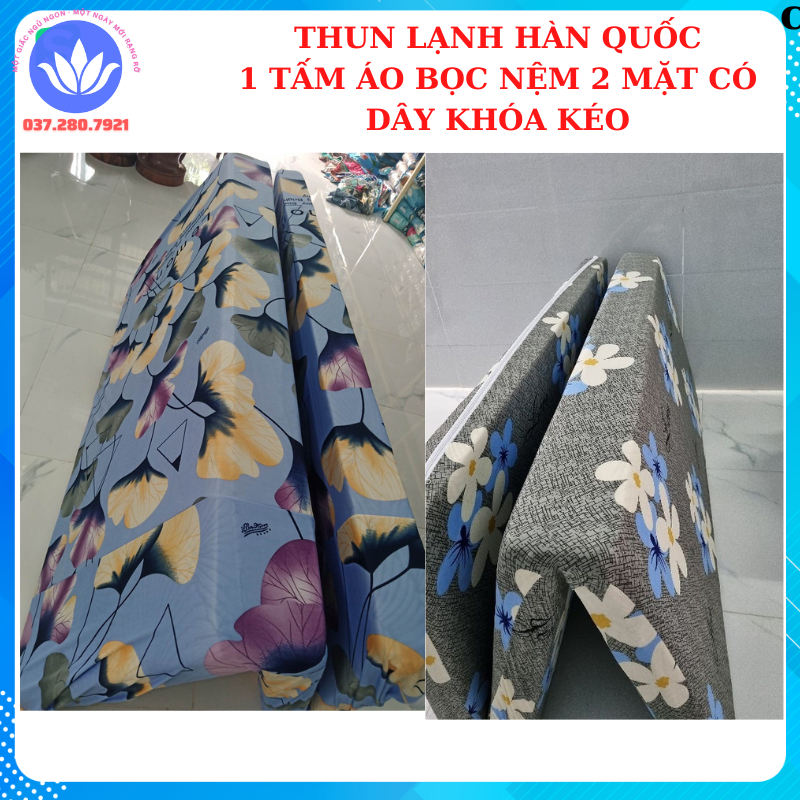 Áo bọc nệm bảo vệ nệm thun lạnh có dây khoá kéo dùng cho nệm mặt phẳng và nệm gấp 3