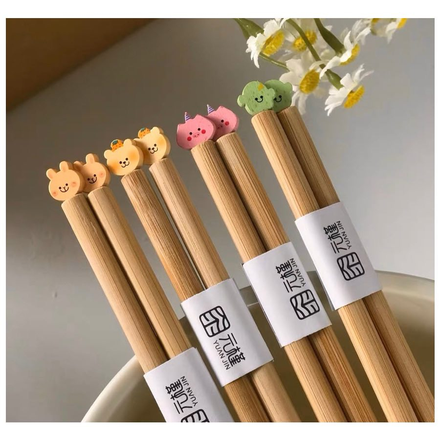 Đũa Tre Cao Cấp Dài 24cm Gắn Hình Dễ Thương Phong Cách Nhật Bản 90.studio