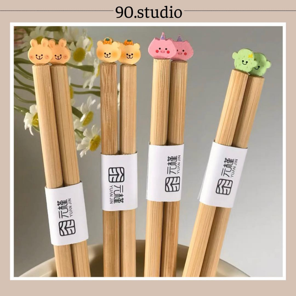 Đũa Tre Cao Cấp Dài 24cm Gắn Hình Dễ Thương Phong Cách Nhật Bản 90.studio