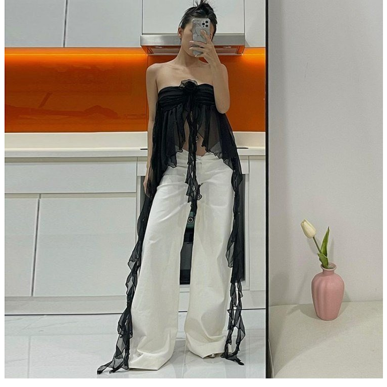 Áo cúp ngực kiểu tua rua vạt xẻ 704 chất voan FIORI STORE