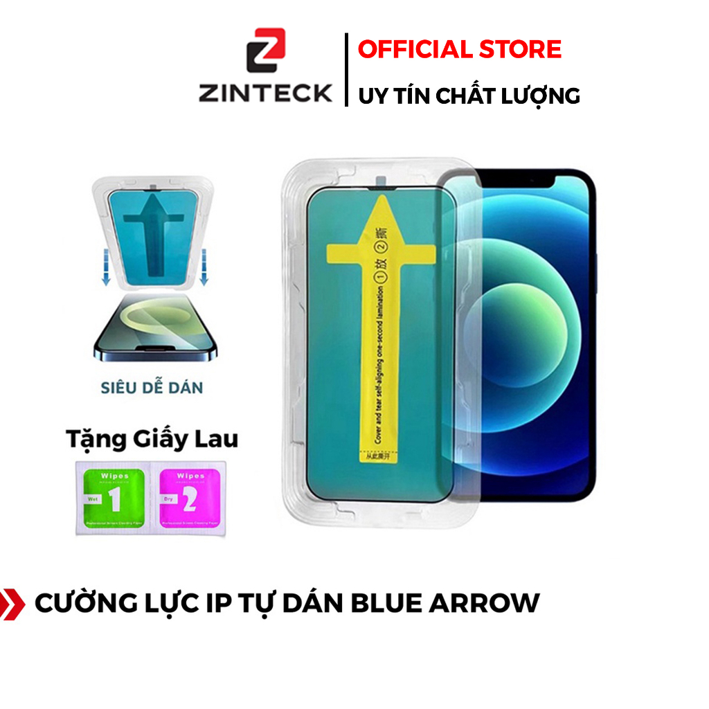 Kính Cường Lực Iphone Tự Dán  Blue Arrow - Khung Dán Tự Động - Tĩnh Điện - Chống Bám Bụi Khi Dán - Chính Hãng HD DESIGN