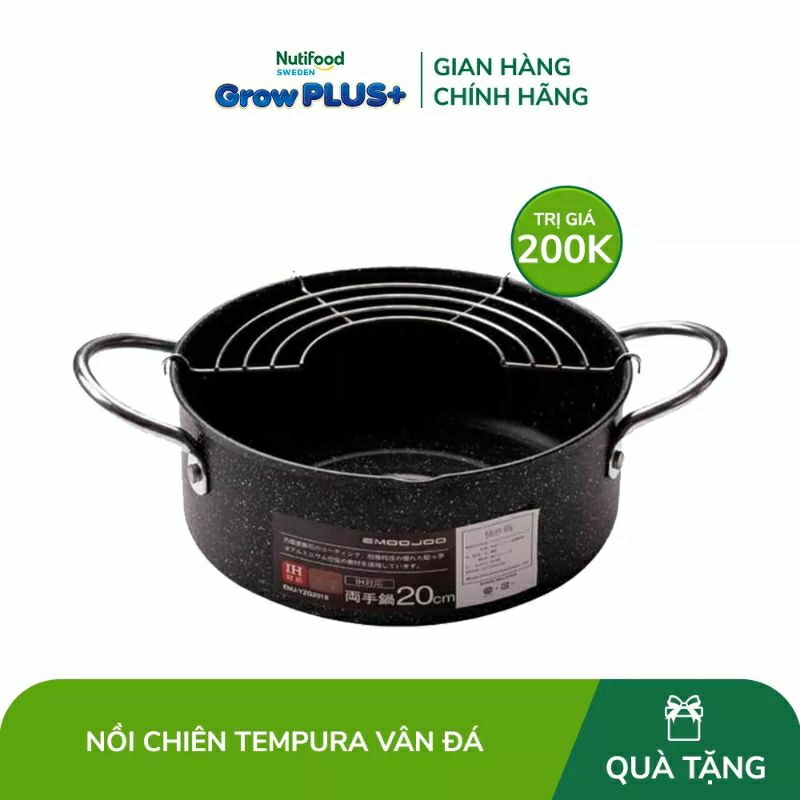 Size 20cm_Nồi chiên vân đá chống dính Nhật Tempura kèm vĩ gác ráo dầu