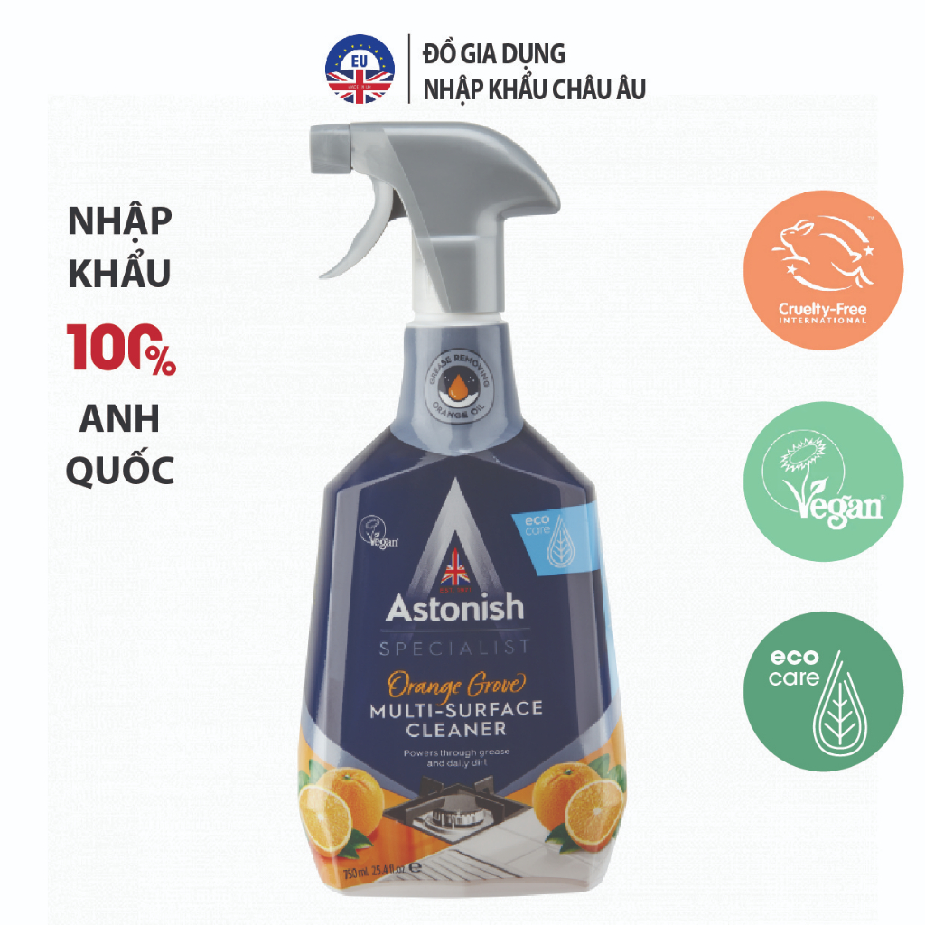Nước lau bếp hữu cơ Astonish hương cam 750ml xịt tẩy dầu mỡ bếp từ bếp ga lau bàn ăn tủ bếp đa năng C6790