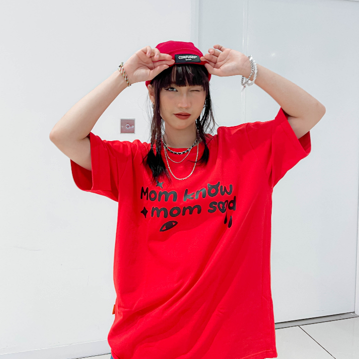 Áo thun Unisex tay lỡ cotton local brand HIDANZ - Mom Know Mom Sad