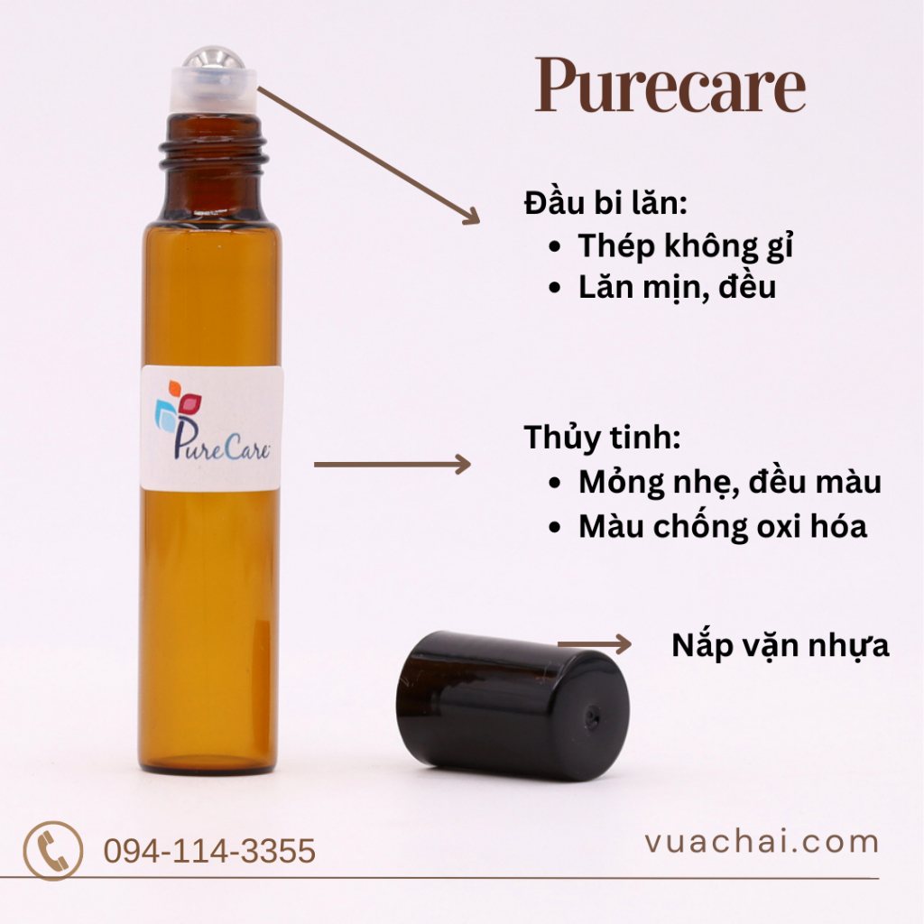 Lọ thủy tinh NÂU 5ml 10ml dạng bi lăn chiết nước hoa tinh dầu serum - Loại Mỏng