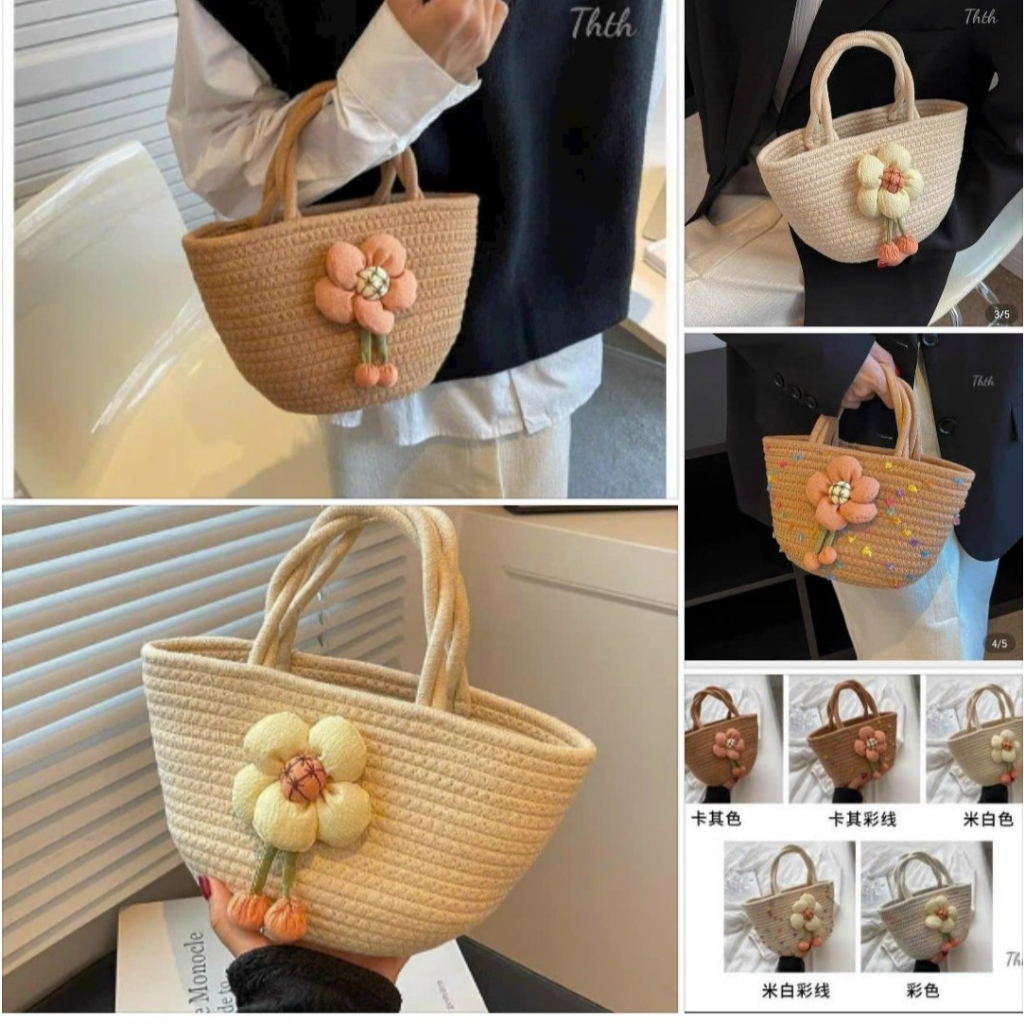 Túi cói vintage  mini cầm tay đi biển đi chơi du lịch phong cách hàn quốc