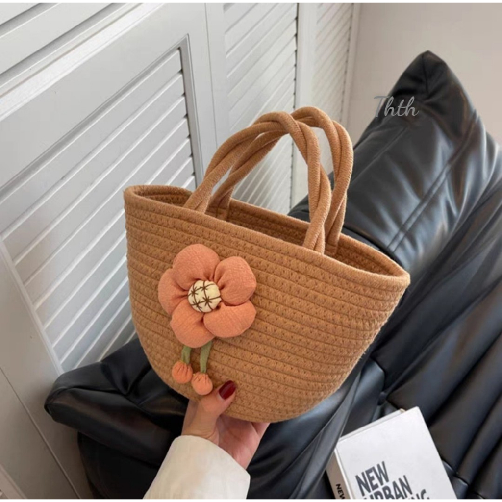 Túi cói vintage  mini cầm tay đi biển đi chơi du lịch phong cách hàn quốc