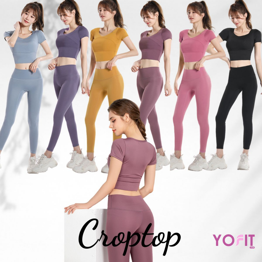 Set quần áo tập Yoga, Gym có tay thun lạnh Quảng châu -Y38(có mút)