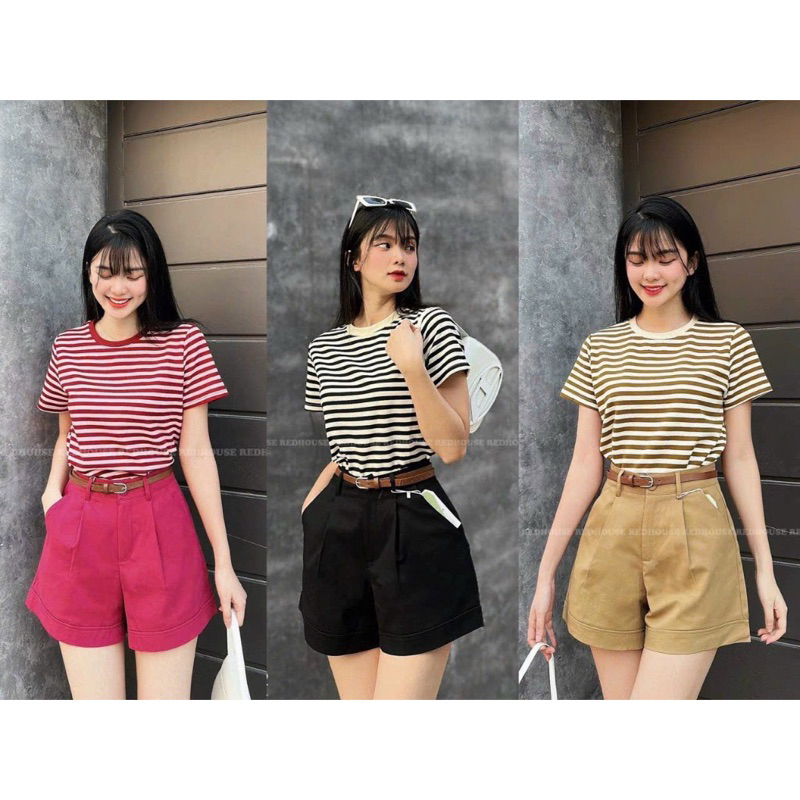 Quần đùi kaki nữ cạp cao form rộng, quần short kaki nữ kèm đai thể thao Bemyn Store