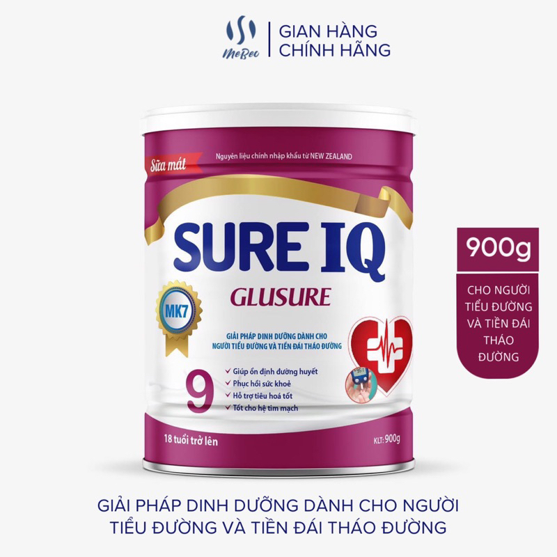 (Chính hãng) Sữa bột dinh dưỡng Sure IQ Glusure - 900g - Dành cho người tiểu đường và tiền đái tháo đường - Sữa mẹ Béo