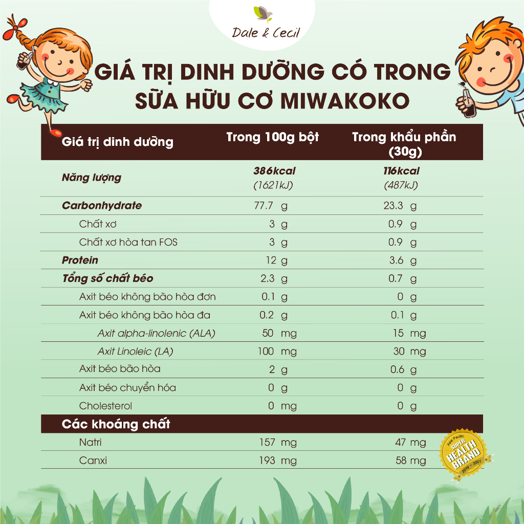 Sữa Công Thức Hạt Thực Vật Hữu Cơ Miwako Vị Gạo, A+ Vị Vani Và Vị Cacao Gói 30g - Miwako Việt Nam