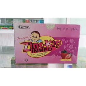Cốm bổ sung kẽm Zinc Kid Kẽm Gluconat 70mg Inmed - PIZYMAX hộp 25 gói Hương dâu cho trẻ còi xương phụ nữ mang thai