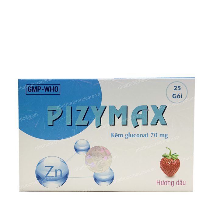 Cốm bổ sung kẽm Zinc Kid Kẽm Gluconat 70mg Inmed - PIZYMAX hộp 25 gói Hương dâu cho trẻ còi xương phụ nữ mang thai