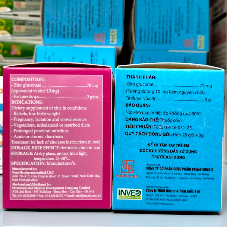 Cốm bổ sung kẽm Zinc Kid Kẽm Gluconat 70mg Inmed - PIZYMAX hộp 25 gói Hương dâu cho trẻ còi xương phụ nữ mang thai