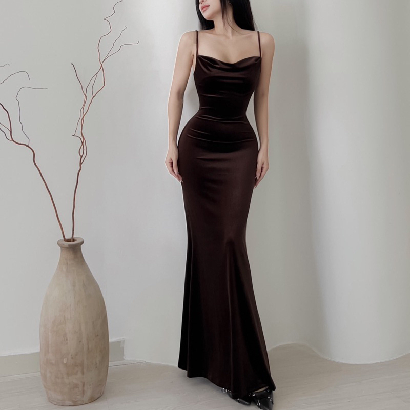 Đầm Nhung Maxi Cổ Đổ - Ladonna Dress