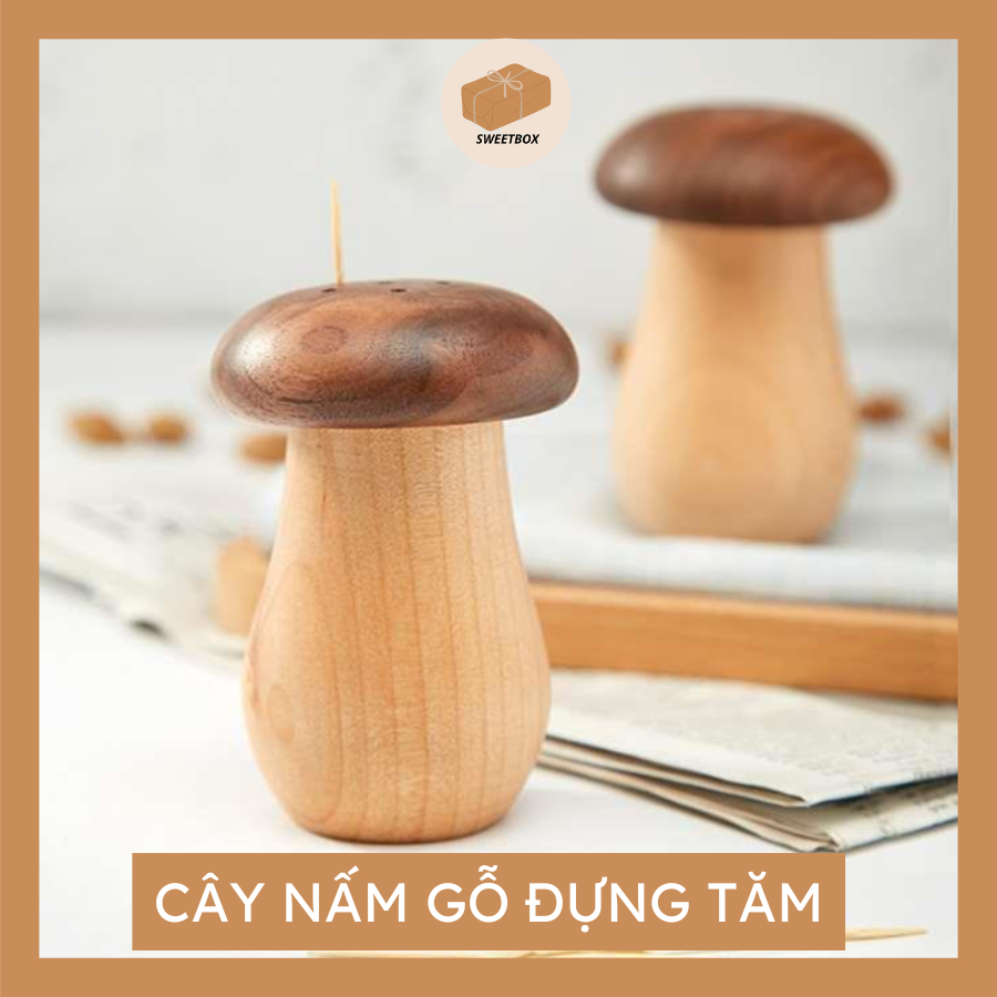 Cây Nấm Gỗ Đựng Tăm Dễ Thương - Hộp Đựng Tăm Xỉa Răng Gỗ Tự Nhiên