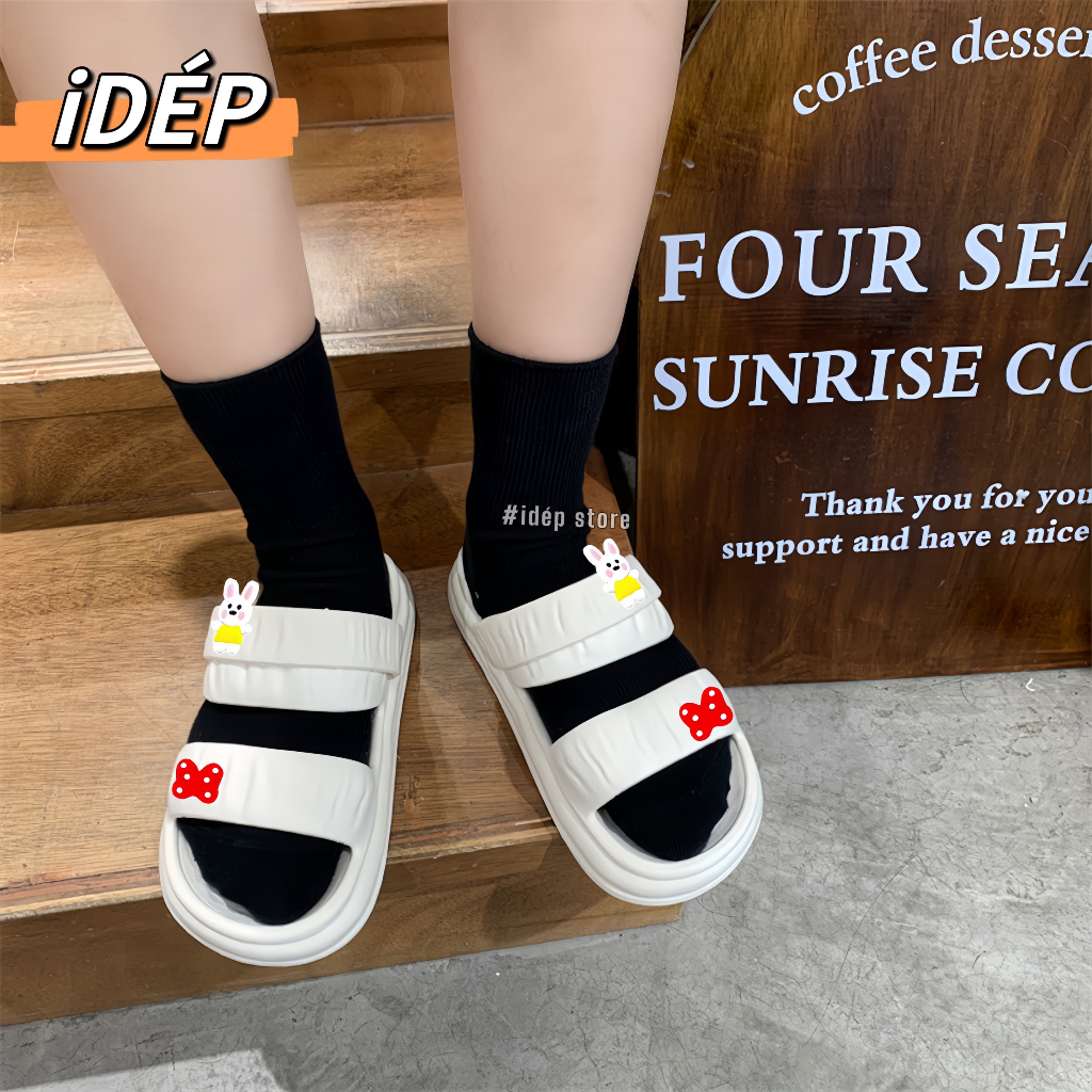 𝐢𝐃É𝐏 𝐆𝐋𝟎𝟔𝟓 Giày sandal bánh mì nhúm 2 quai ngang chất EVA đế dày 2022 siêu nhẹ đi mưa