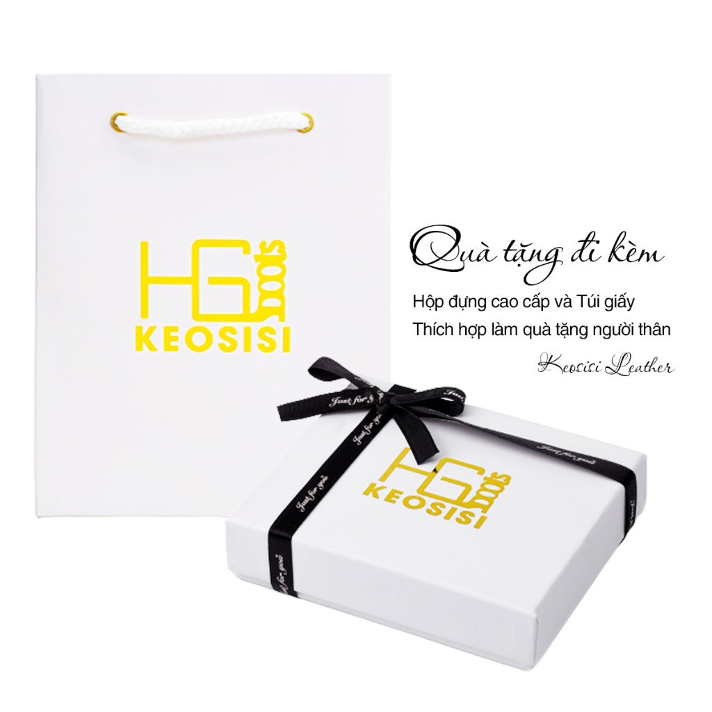 Ví nam mini da bò thật chân Kim Có hộp đựng sang trọng Bóp nam cao cấp KEOSISI Bảo hành 24 tháng