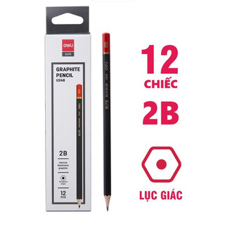Bút chì gỗ, chì đen chuốt cao cấp 2B Deli U248 - thân đen lục giác không gôm - 1 Cây