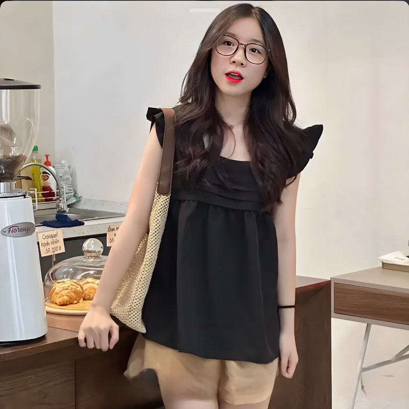 Set áo babydoll cánh tiên kèm quần short kiểu dáng tiểu thư