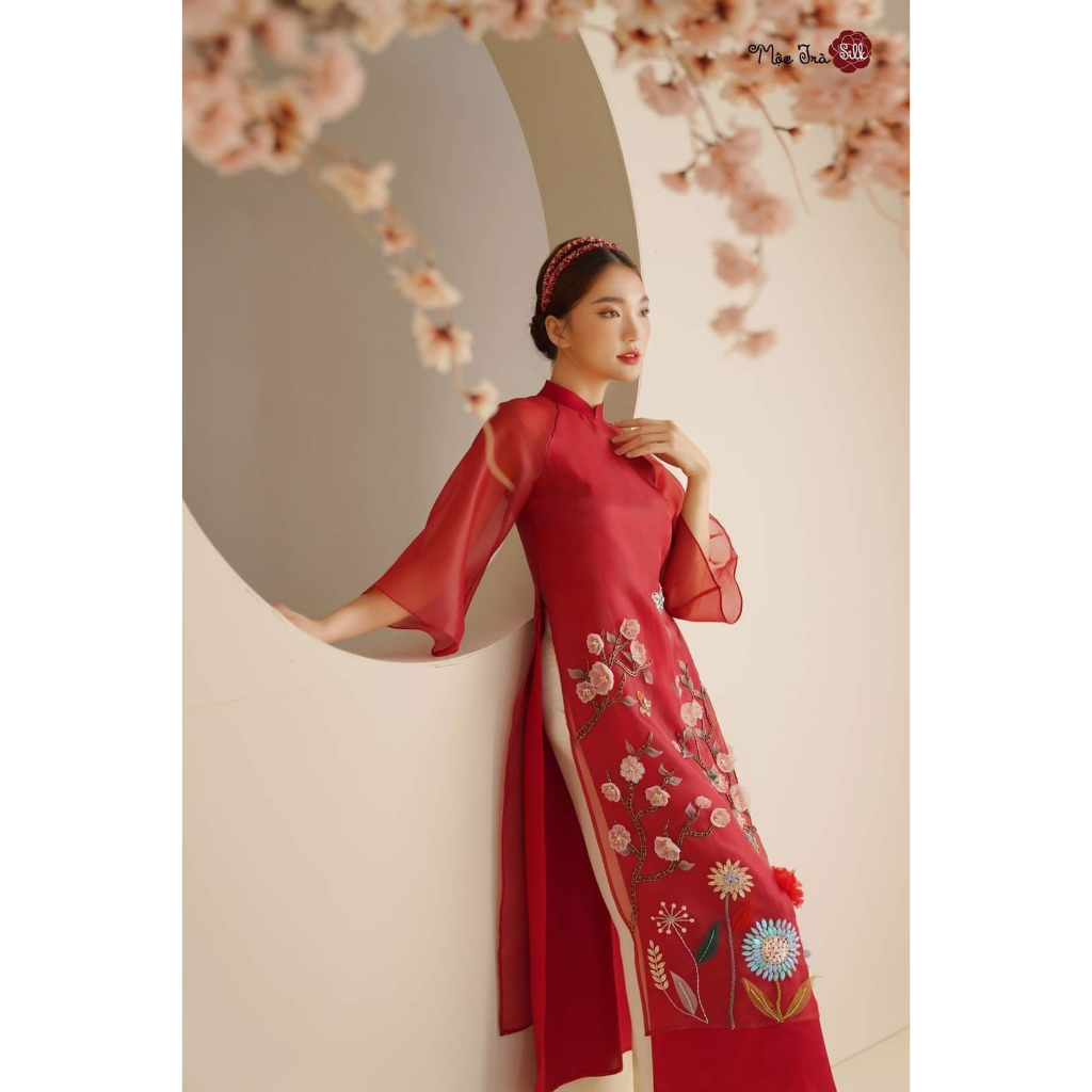 Áo dài cách tân nữ Mộc Trà các màu, 4 tà tơ ánh lót lụa, đính kết thủ công cao cấp - Mai Áo Dài