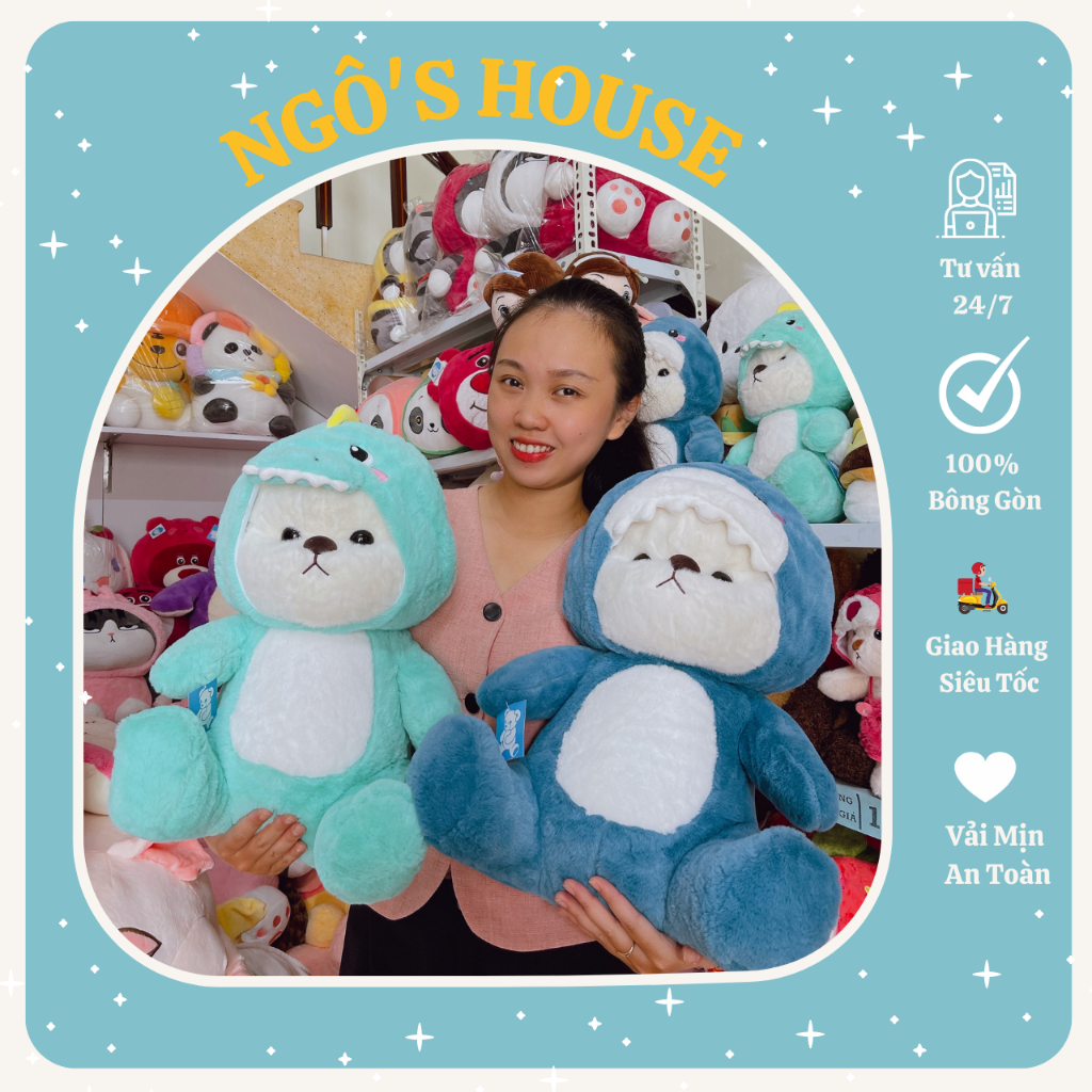 Gấu Bông Lena áo Cá Mập và Khủng Long siêu xinh ( áo liền gấu) - NGỐ'S HOUSE
