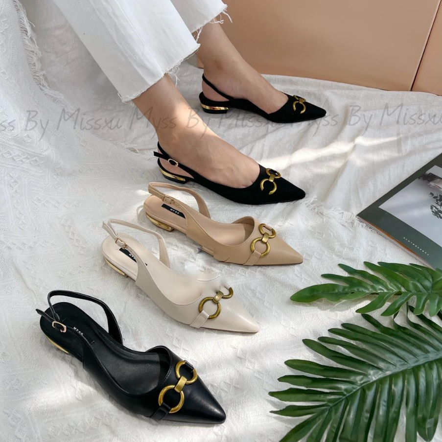 Giày mũi nhọn nữ phối khoen OO quai sau 1,5 cm thời trang MYSS - CG246