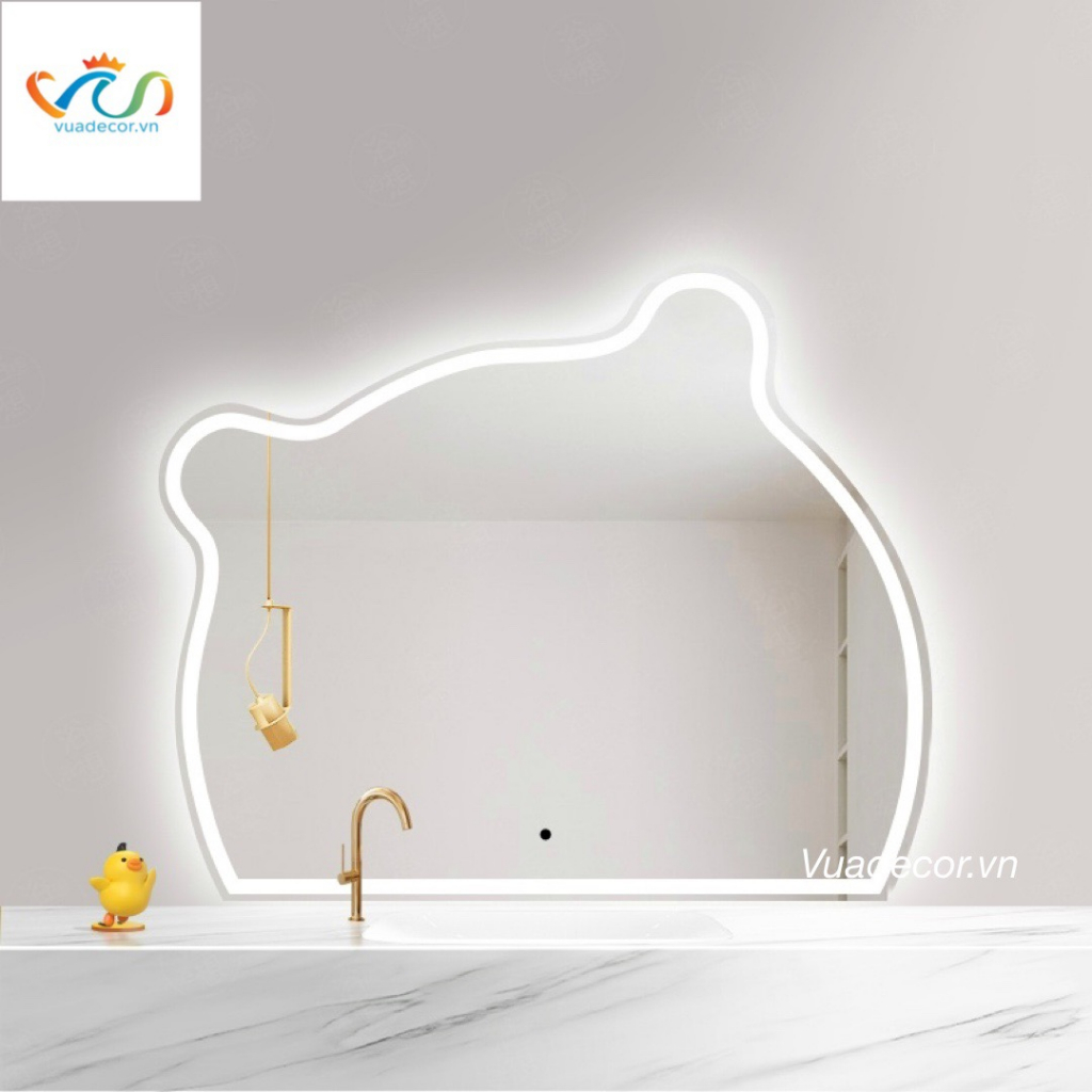 Gương Gấu decor phòng tắm, bàn trang điểm VUADECOR led cảm ứng, led triệu màu nhiều kích thước