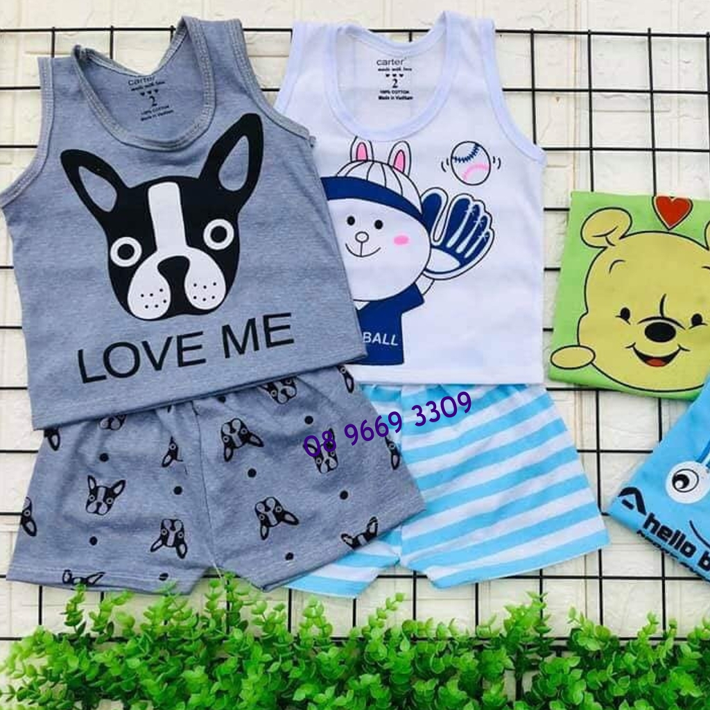 Bộ ba lỗ thú cưng chất cotton cho bé gái bé trai