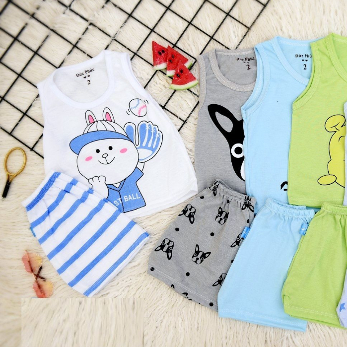 Bộ ba lỗ thú cưng chất cotton cho bé gái bé trai