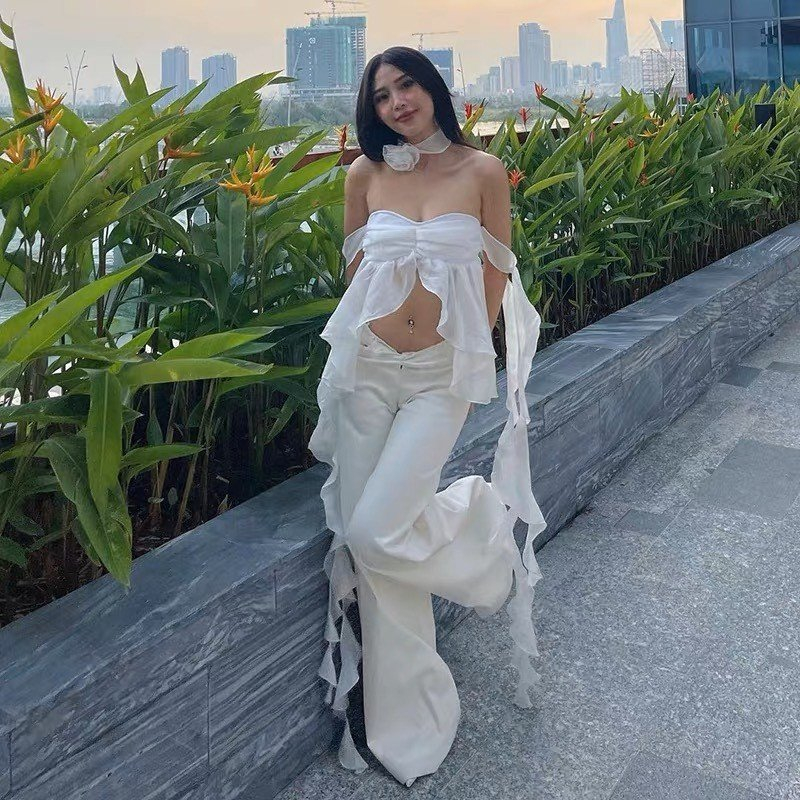 Áo cúp ngực kiểu tua rua vạt xẻ 704 chất voan FIORI STORE