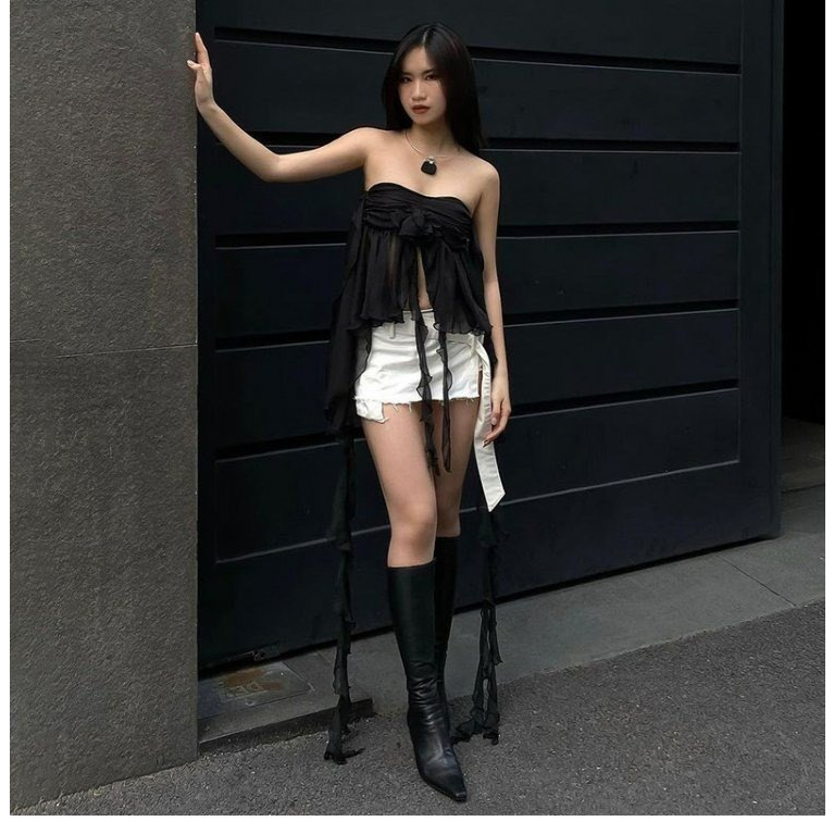 Áo cúp ngực kiểu tua rua vạt xẻ 704 chất voan FIORI STORE