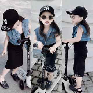 Bg506- sét 2 chi tiết váy quây kèm áo bò bé gái